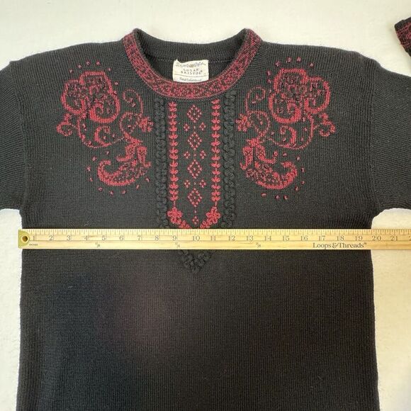 Vintage Susan Bristol Womens Sweater Black Hand Embroidered Wool EU 38 US 8 90's - Picture 12 of 14